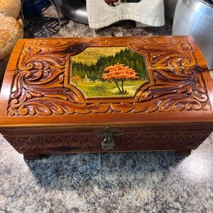 Handcrafted vintage Wooden Jewelry Box with Scenic Design
